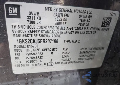 2015 GMC Yukon Denali z USA, uszkodzony, nr VIN 1GKS2CKJ5FR207180